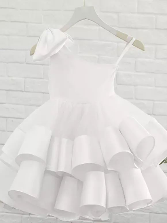Flower Girl Dresses One-Shoulder Sleeveless Bows Formal Kids Pageant Dresses