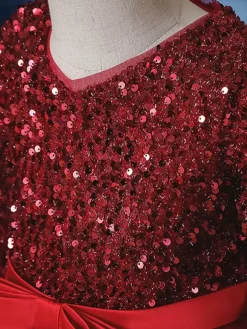 Flower Girl Dresses V-Neck Tulle Long Sleeves Ankle-Length A-Line Bows Burgundy Kids Social Party Dresses