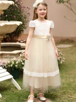 Flower Girl Dresses Wedding Wedding Flower Girl Dress Flower Girl Dresses Dinner Dresses Short Sleeves Flowers Sash