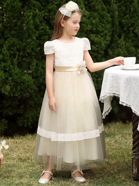 Flower Girl Dresses Wedding Wedding Flower Girl Dress Flower Girl Dresses Dinner Dresses Short Sleeves Flowers Sash