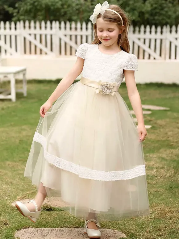 Flower Girl Dresses Wedding Wedding Flower Girl Dress Flower Girl Dresses Dinner Dresses Short Sleeves Flowers Sash