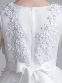 Flower Girl Dresses White Jewel Neck 3/4 Length Sleeves Tulle Lace Embroidered Formal Kids Pageant Dresses