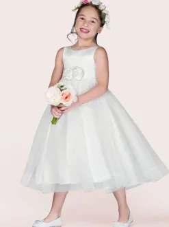 Flower Girl Dresses White Tulle Jewel Neck Sleeveless Formal Kids Pageant Dresses Free Customization