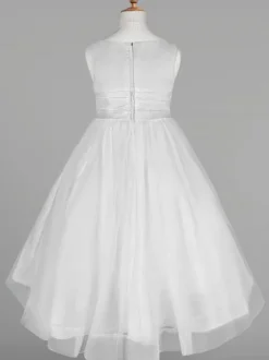 Flower Girl Dresses White Tulle Jewel Neck Sleeveless Formal Kids Pageant Dresses Free Customization