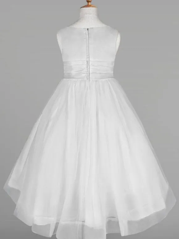 Flower Girl Dresses White Tulle Jewel Neck Sleeveless Formal Kids Pageant Dresses Free Customization