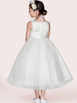 Flower Girl Dresses White Tulle Jewel Neck Sleeveless Formal Kids Pageant Dresses Free Customization