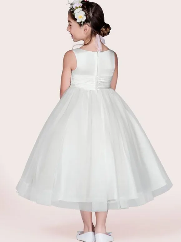 Flower Girl Dresses White Tulle Jewel Neck Sleeveless Formal Kids Pageant Dresses Free Customization