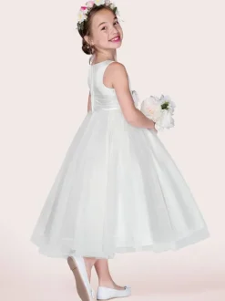 Flower Girl Dresses White Tulle Jewel Neck Sleeveless Formal Kids Pageant Dresses Free Customization