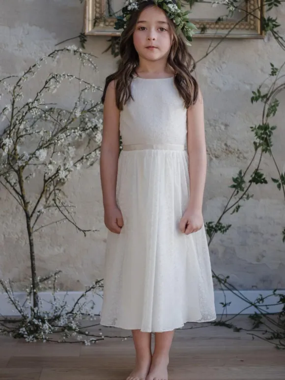 Flower Girl Dress Lace Jewel Neck Sleeveless Ivory