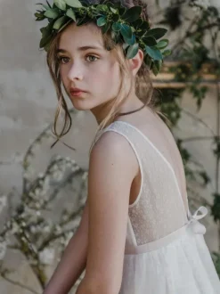 Flower Girl Dress Lace Jewel Neck Sleeveless Ivory