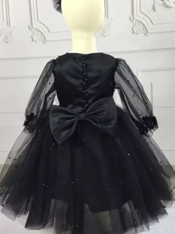 Flower Girl Dress Lace Jewel Neck Long Sleeves Cameo Pink