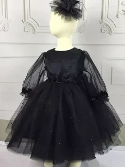 Flower Girl Dress Lace Jewel Neck Long Sleeves Cameo Pink