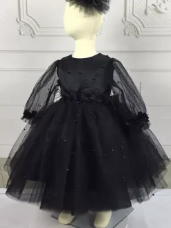 Flower Girl Dress Lace Jewel Neck Long Sleeves Cameo Pink