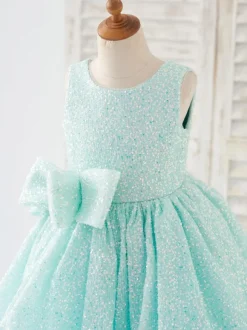 Flower Girl Dress Sequined Bows Jewel Neck Sleeveless Mint Green Free Customization