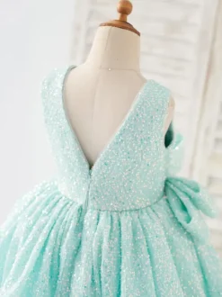 Flower Girl Dress Sequined Bows Jewel Neck Sleeveless Mint Green Free Customization