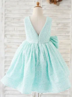 Flower Girl Dress Sequined Bows Jewel Neck Sleeveless Mint Green Free Customization