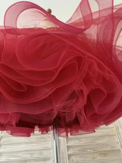 Flower Girl Dress Tulle Bows V-Neck Long Sleeves Burgundy Free Customization