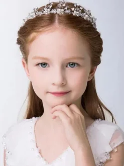 Flower Girl Headpieces Silver Ribbons Headwear Metal Kids Hair Accessories