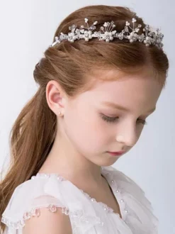 Flower Girl Headpieces Silver Ribbons Headwear Metal Kids Hair Accessories