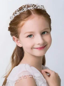 Flower Girl Headpieces Silver Ribbons Headwear Metal Kids Hair Accessories