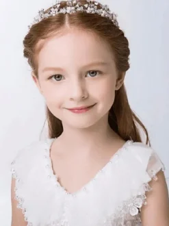 Flower Girl Headpieces Silver Ribbons Headwear Metal Kids Hair Accessories
