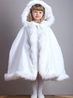 Flower Girl Wraps White Jewel Neck Faux Fur Flower Girl Accessories