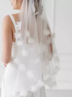 Flower Wedding Veil Lace Tulle Cut Edge Classic Bridal Veils
