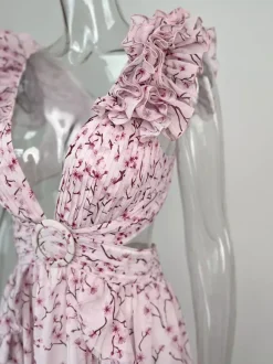 Flowy Flower Dress Plunge High-Slit Backless Maxi Boho Dresses