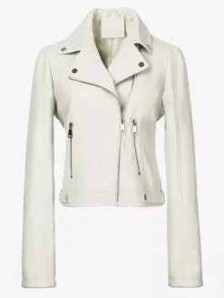 Four Color Cropped Moto Jacket Lapel Diagonal Zip Slim Fit Long Sleeve Outerwear