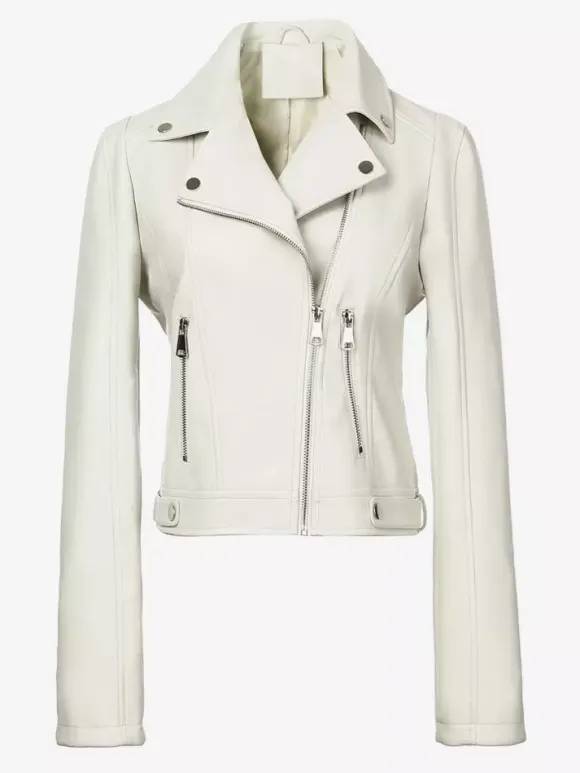 Four Color Cropped Moto Jacket Lapel Diagonal Zip Slim Fit Long Sleeve Outerwear
