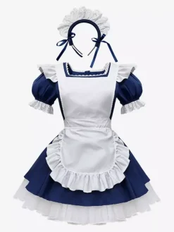 French Maid Costumes Headwear Dress Apron 3-Pieces Sets