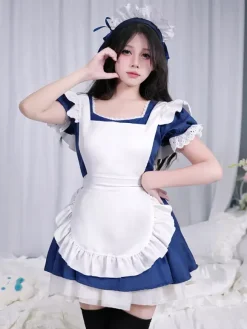 French Maid Costumes Headwear Dress Apron 3-Pieces Sets