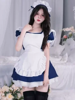 French Maid Costumes Headwear Dress Apron 3-Pieces Sets
