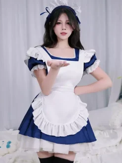 French Maid Costumes Headwear Dress Apron 3-Pieces Sets