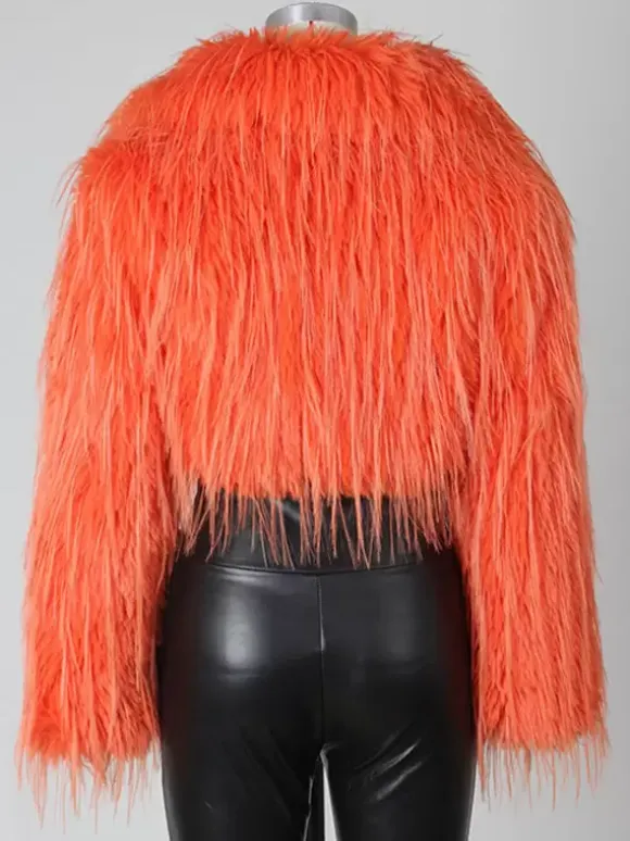 Fringed Faux Fur Cropped Coat V-neck Winter Jacket For Women 2026