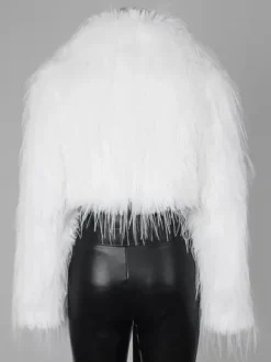 Fringed Faux Fur Cropped Coat V-neck Winter Jacket For Women 2026