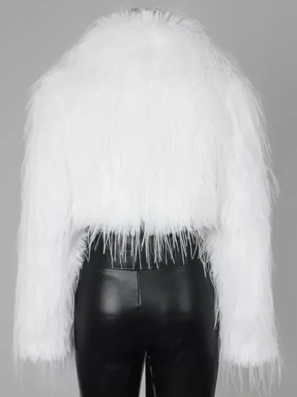 Fringed Faux Fur Cropped Coat V-neck Winter Jacket For Women 2026