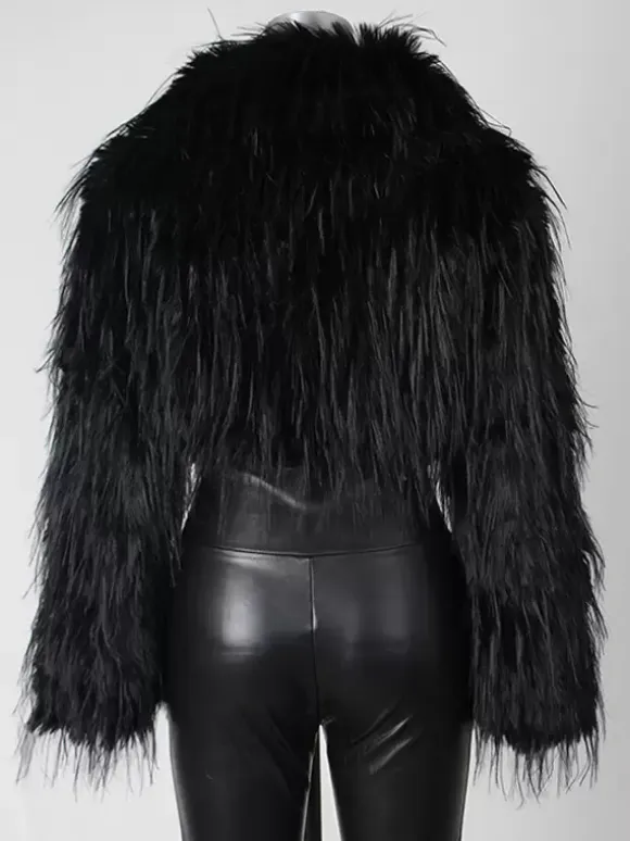 Fringed Faux Fur Cropped Coat V-neck Winter Jacket For Women 2026