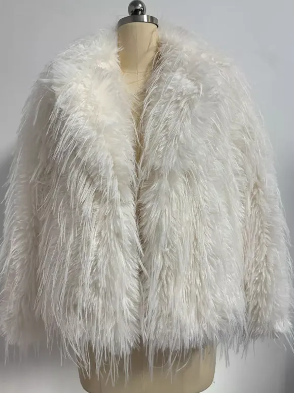 Fringed Faux Fur Coats Notched Lapel Eco-friendly Winter Jacket For Women 2026