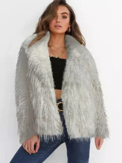 Fringed Faux Fur Coats Notched Lapel Eco-friendly Winter Jacket For Women 2026