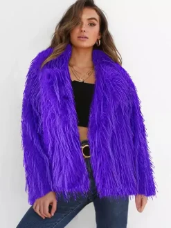 Fringed Faux Fur Coats Notched Lapel Eco-friendly Winter Jacket For Women 2026