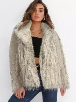 Fringed Faux Fur Coats Notched Lapel Eco-friendly Winter Jacket For Women 2026