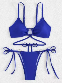 Front Ring Detail Solid Color Bikini With Adjustable Side Ties For Summer 2026