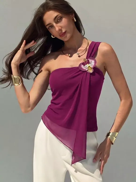 Fuchsia Cami Top Flowers Casual Women Camis