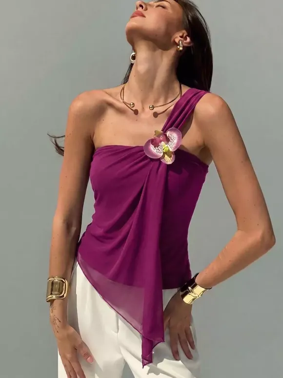 Fuchsia Cami Top Flowers Casual Women Camis