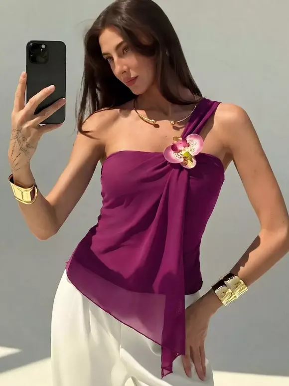 Fuchsia Cami Top Flowers Casual Women Camis
