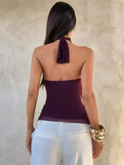 Fuchsia Cami Top Halter Ruffles Casual Sleeveless Women Camis