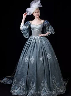 Fuchsia Pink Retro Tudor Dress Costumes Embroidered Polyester Dress Marie Antoinette Costume Women's Royal Tunic Party Prom Dress
