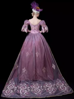 Fuchsia Pink Retro Tudor Dress Costumes Embroidered Polyester Dress Marie Antoinette Costume Women's Royal Tunic Party Prom Dress