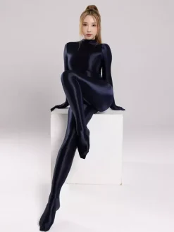 Full Body Spandex Zentai Suit Glossy Full Coverage Catsuit With Back Zipper